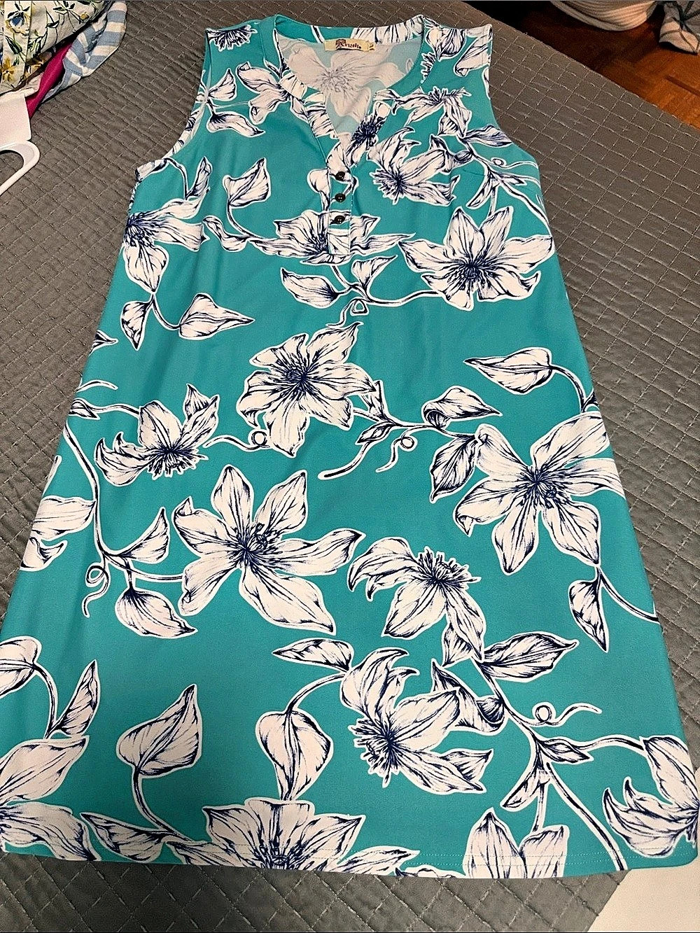 Aryeh Floral Mini Dress in Blue & White Size Large Like New